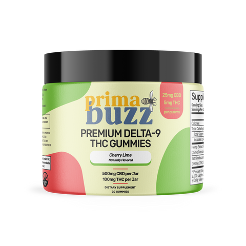 PrimaBuzz Delta-9 THC + CBD Vegan Gummies —New Cherry Lime Flavor