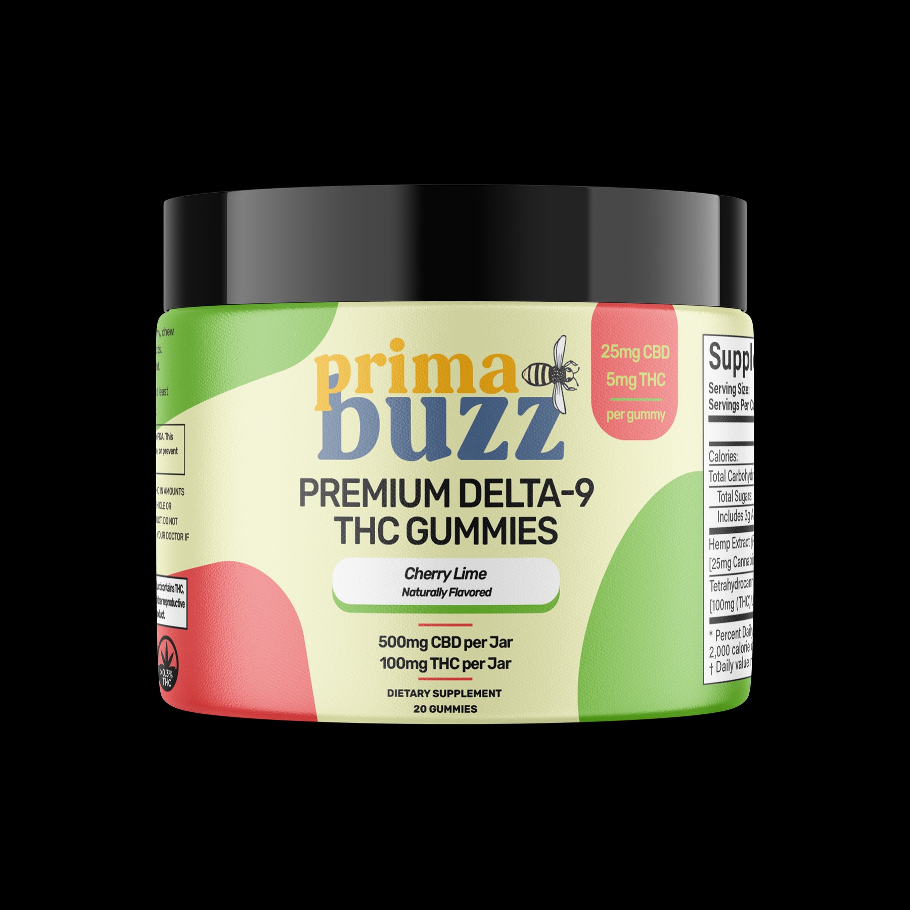 PrimaBuzz Premium Delta-9 THC Gummies 25mg CBD 5mg THC Cherry Lime