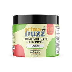 PrimaBuzz Delta-9 THC + CBD Vegan Gummies —New Cherry Lime Flavor
